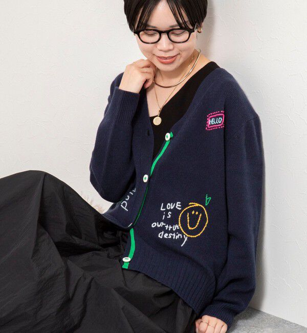 Rie Miller「《手洗い可能》ハンド刺繍Vネックカーディガン」|カーディガン|