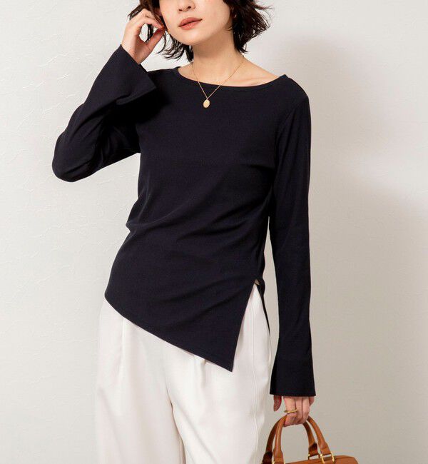 NOLLEY'S sophi「ウォッシャブルベアテレコスリットロンＴ」|Tシャツ・カットソー|ネイビー