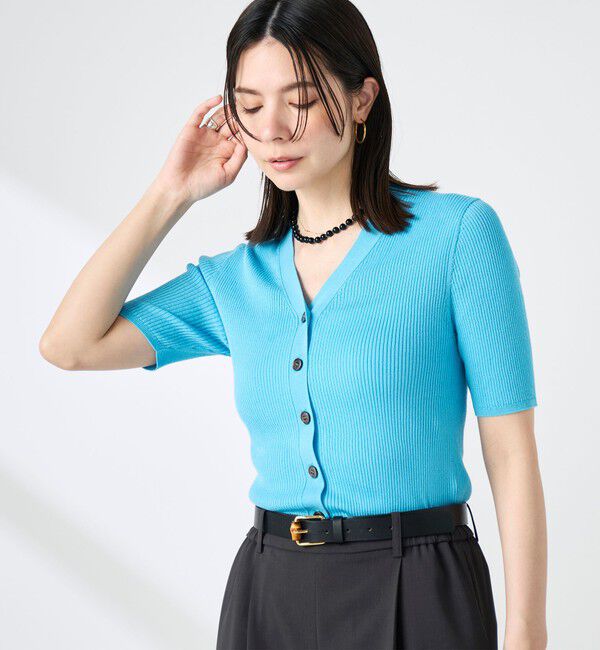 NOLLEY'S sophi「《手洗い可能》綿アセリブ半袖Vネックカーディガン」|カーディガン|