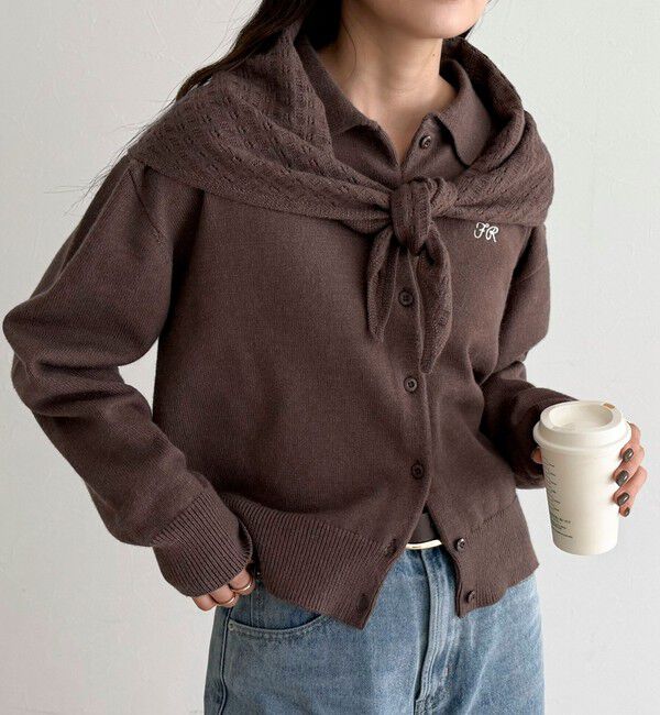 fredy emue「ニットシャツカーディガン バブーシュカ付き」|ニット・セーター|ブラウン