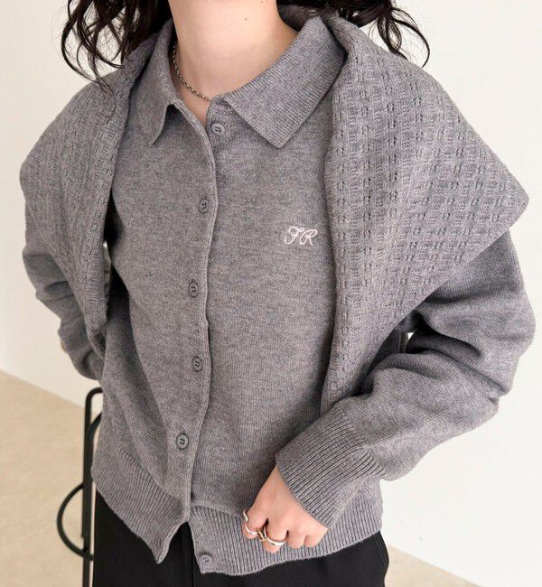 fredy emue「ニットシャツカーディガン バブーシュカ付き」|ニット・セーター|グレー
