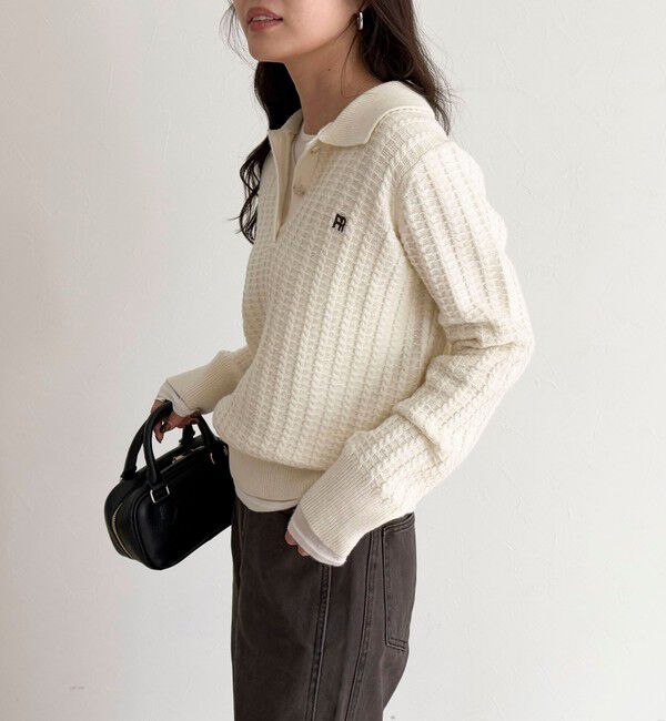 fredy emue「FR刺繍ケーブル柄ポロ衿ニットプルオーバー」|ニット・セーター|