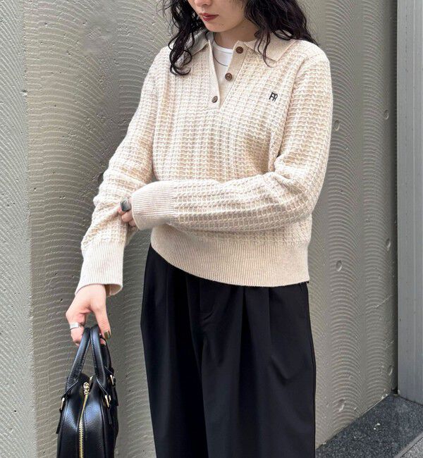fredy emue「FR刺繍ケーブル柄ポロ衿ニットプルオーバー」|ニット・セーター|ベージュ