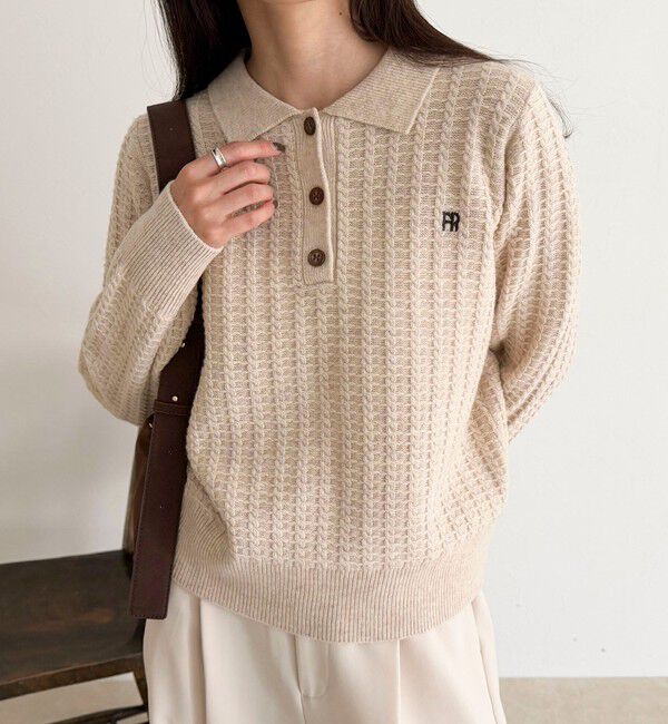 fredy emue「FR刺繍ケーブル柄ポロ衿ニットプルオーバー」|ニット・セーター|