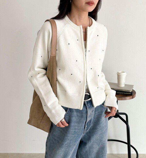 fredy emue「ハンド刺しゅうハートZIPカーディガン」|カーディガン|