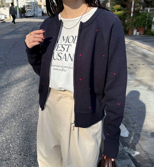 fredy emue「ハンド刺しゅうハートZIPカーディガン」|カーディガン|