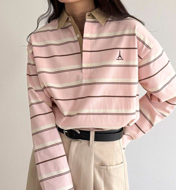 fredy emue「マルチボーダーラガーロンTシャツ」|Tシャツ・カットソー|ピンク系その他