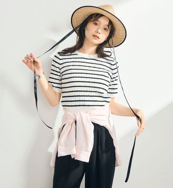 fredy emue「【WEB限定/大人気シリーズ】FR刺しゅうケーブル柄半袖プルオーバーニット」|ニット・セーター|