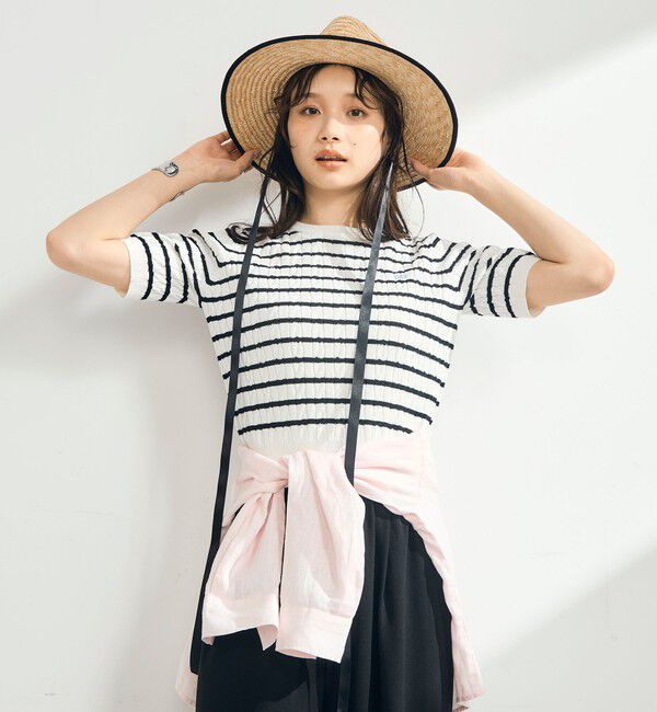 fredy emue「【WEB限定/大人気シリーズ】FR刺しゅうケーブル柄半袖プルオーバーニット」|ニット・セーター|