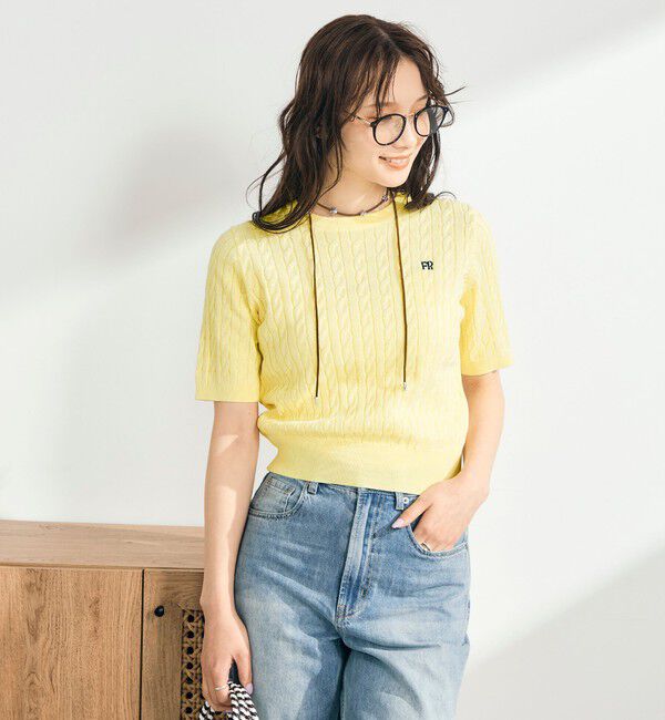 fredy emue「【WEB限定/大人気シリーズ】FR刺しゅうケーブル柄半袖プルオーバーニット」|ニット・セーター|