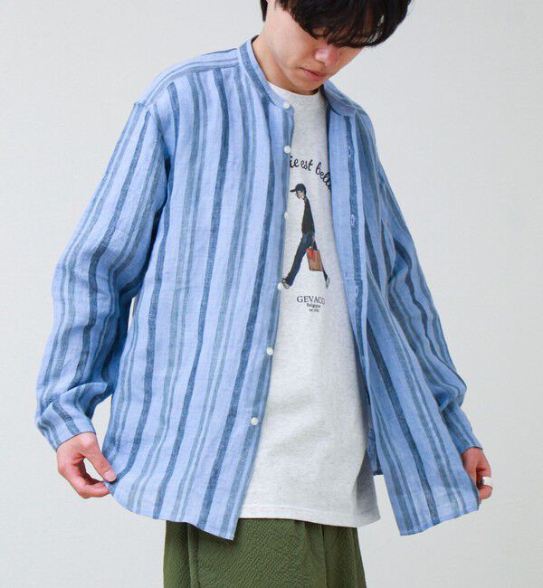 GLOSTER「【リネン100％】バンドカラーシャツ」|シャツ・ブラウス|