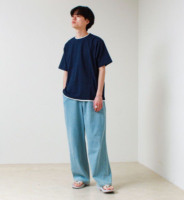 GLOSTER「【1枚でレイヤード風】ストライプジャガード フェイクレイヤーTシャツ」|Tシャツ・カットソー|