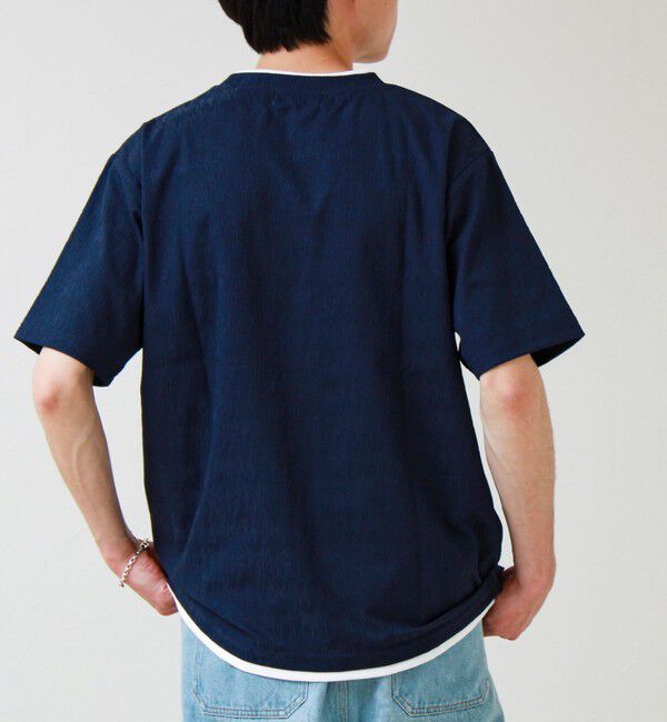 GLOSTER「【1枚でレイヤード風】ストライプジャガード フェイクレイヤーTシャツ」|Tシャツ・カットソー|