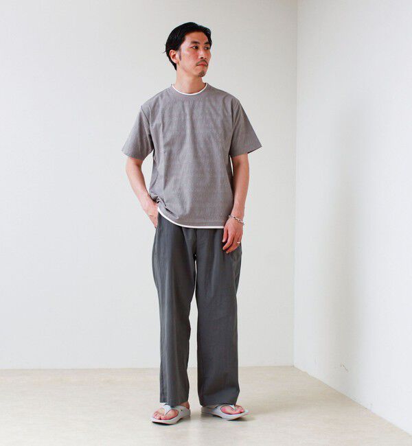 GLOSTER「【1枚でレイヤード風】ストライプジャガード フェイクレイヤーTシャツ」|Tシャツ・カットソー|