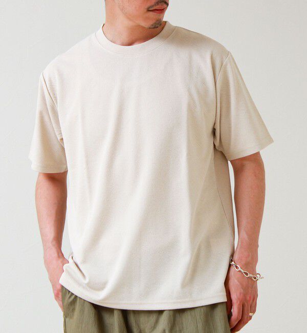 GLOSTER「【無地見えで差がつく】斜めフクレジャガードTシャツ」|Tシャツ・カットソー|グレーベージュ