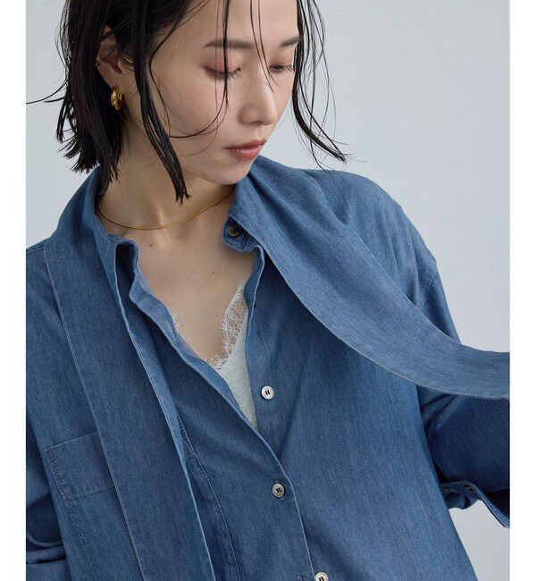 SALON adam et rope'「【WEB限定】フラールボウタイデニムブラウス」|シャツ・ブラウス|