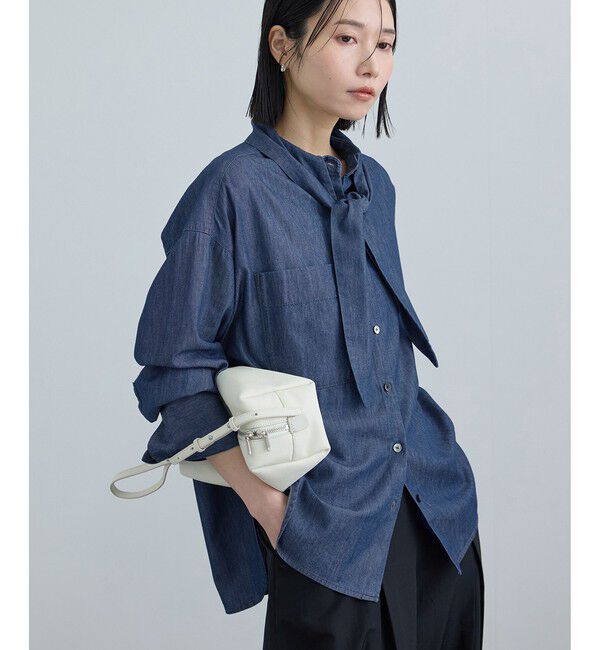 SALON adam et rope'「【WEB限定】フラールボウタイデニムブラウス」|シャツ・ブラウス|サックス(48)