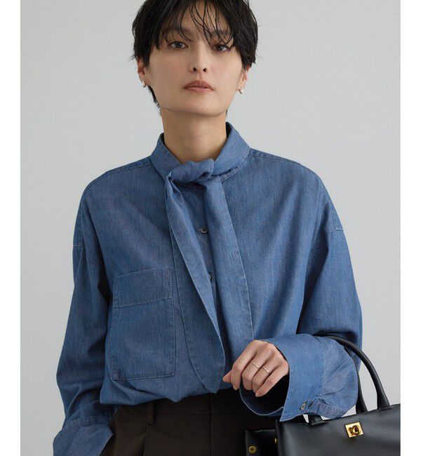 SALON adam et rope'「【WEB限定】フラールボウタイデニムブラウス」|シャツ・ブラウス|