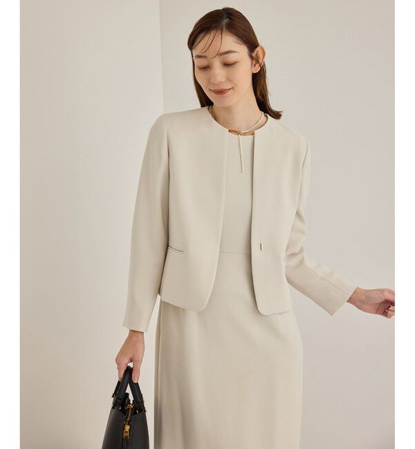 ROPE「トリアセダブルクロスクルーネックジャケット【セレモニー/通勤対応】」|ノーカラージャケット|