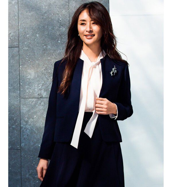 ROPE「トリアセダブルクロスクルーネックジャケット【セレモニー/通勤対応】」|ノーカラージャケット|