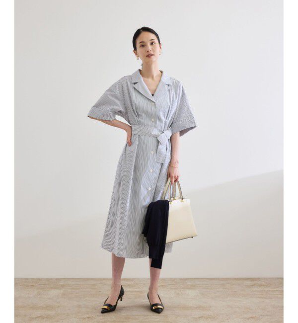 ROPE「【洗える】シャツワンピース（無地・ストライプ）」|ワンピース|