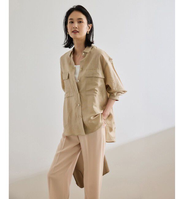 ROPE「ブライトリネン フラップシャツブラウス/洗える」|シャツ・ブラウス|