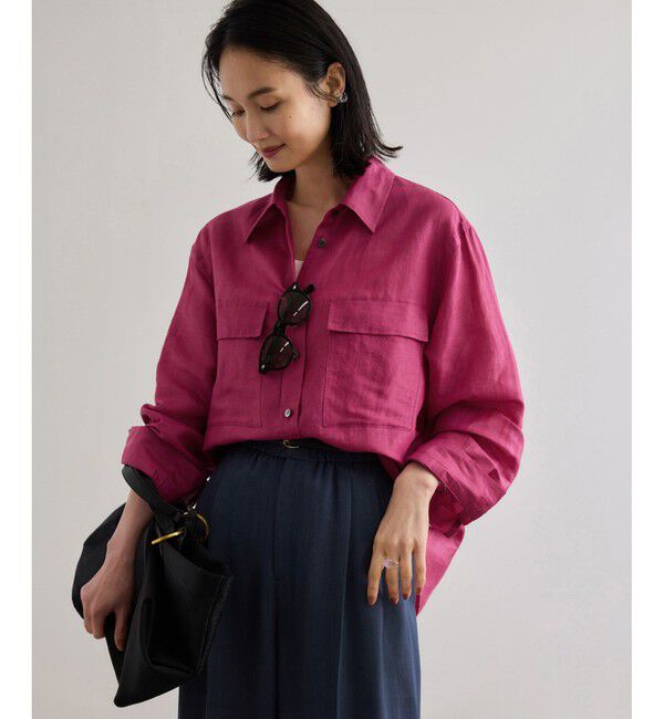 ROPE「ブライトリネン フラップシャツブラウス/洗える」|シャツ・ブラウス|