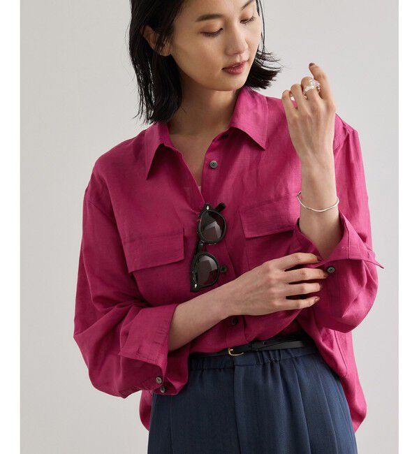 ROPE「ブライトリネン フラップシャツブラウス/洗える」|シャツ・ブラウス|