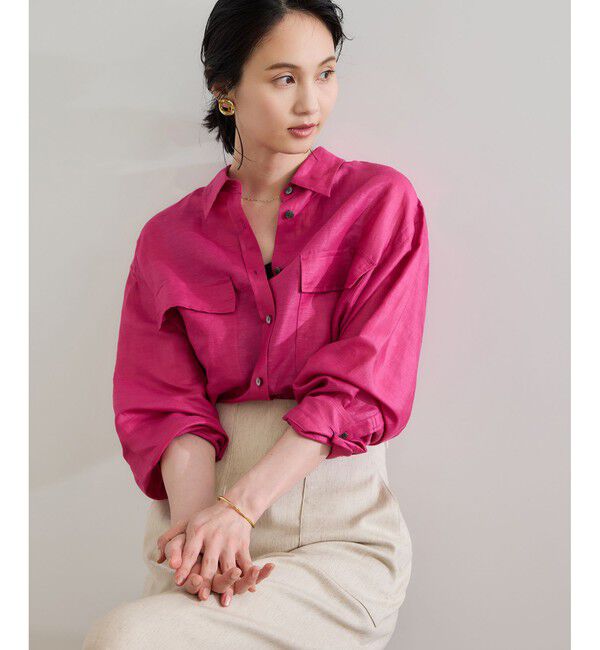 ROPE「ブライトリネン フラップシャツブラウス/洗える」|シャツ・ブラウス|