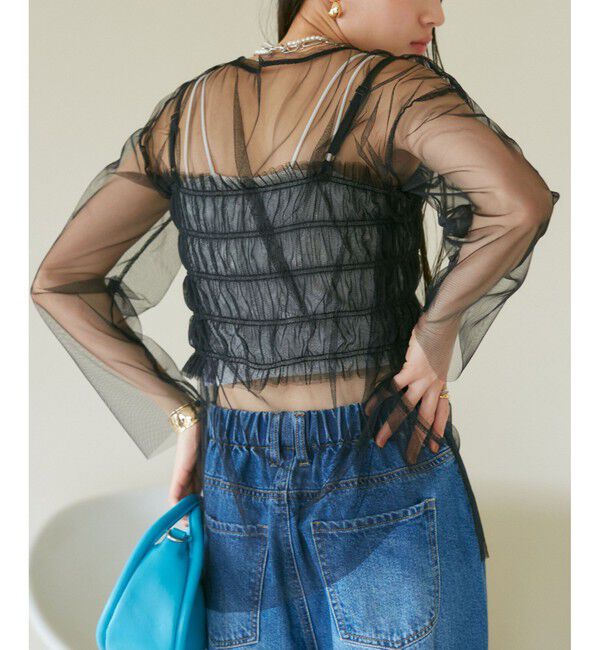 VIS「【SET】チュールレイヤードカットソー＆ビスチェキャミソール」|Tシャツ・カットソー|ブラック(01)