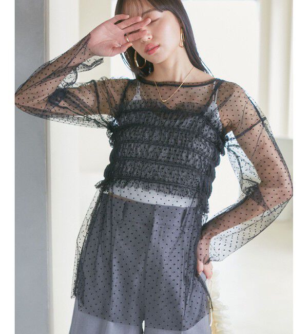 VIS「【SET】チュールレイヤードカットソー＆ビスチェキャミソール」|Tシャツ・カットソー|