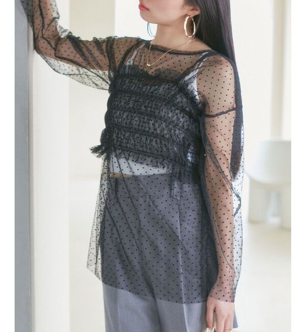 VIS「【SET】チュールレイヤードカットソー＆ビスチェキャミソール」|Tシャツ・カットソー|ブラック系(02)