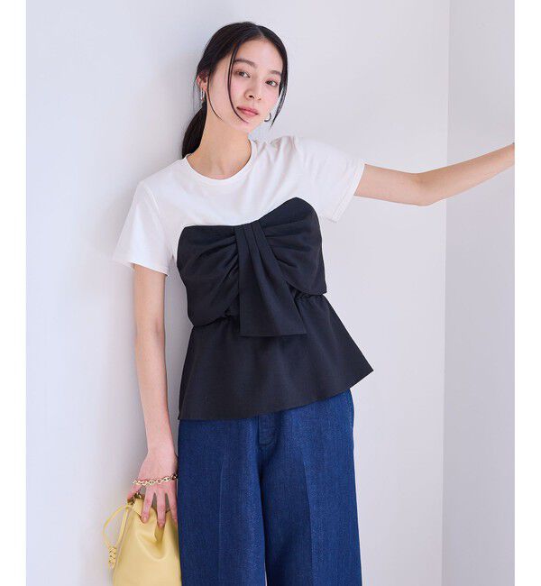 VIS「【新色追加】【美easy】ねじりリボンTシャツドッキングプルオーバー【接触冷感/洗える】」|Tシャツ・カットソー|