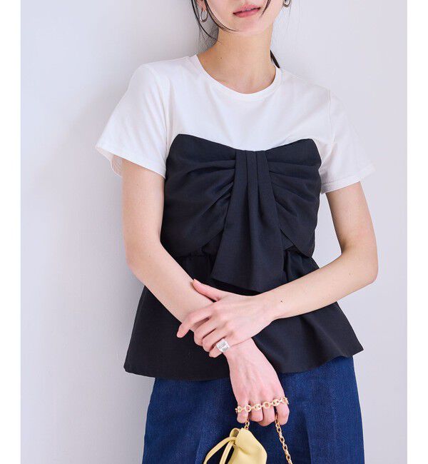 VIS「【新色追加】【美easy】ねじりリボンTシャツドッキングプルオーバー【接触冷感/洗える】」|Tシャツ・カットソー|