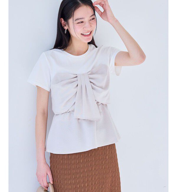 VIS「【新色追加】【美easy】ねじりリボンTシャツドッキングプルオーバー【接触冷感/洗える】」|Tシャツ・カットソー|