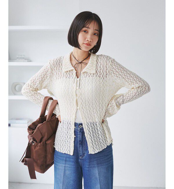 VIS「レースポロ襟カーディガン」|カーディガン|