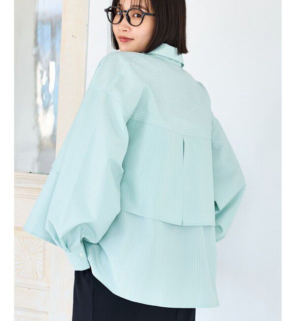 VIS「裾ティアードオーバーシャツ/UVケア・イージーケア」|シャツ・ブラウス|ライトグリン(33)