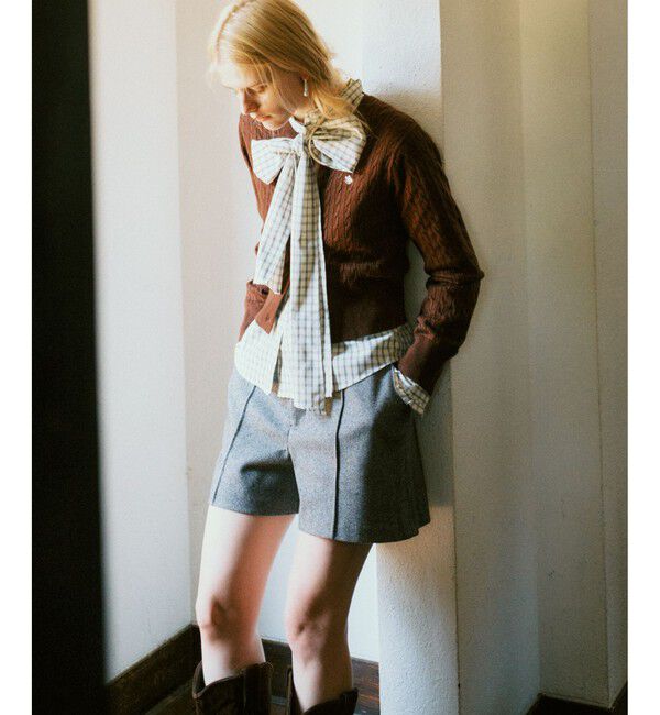 VIS「【POLO BCS】VIS別注ミニケーブルノーカラーニットカーディガン」|カーディガン|