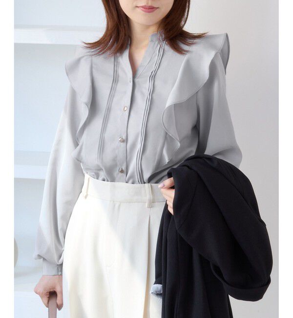 VIS「【WEB限定】スキッパーフリルデザインブラウス」|シャツ・ブラウス|グレーサブ(09)