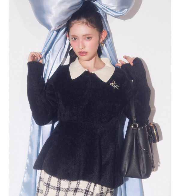 VIS「ラインストーン＆スタッズハートカットバッグ」|ショルダー・メッセンジャー|ブラック(01)