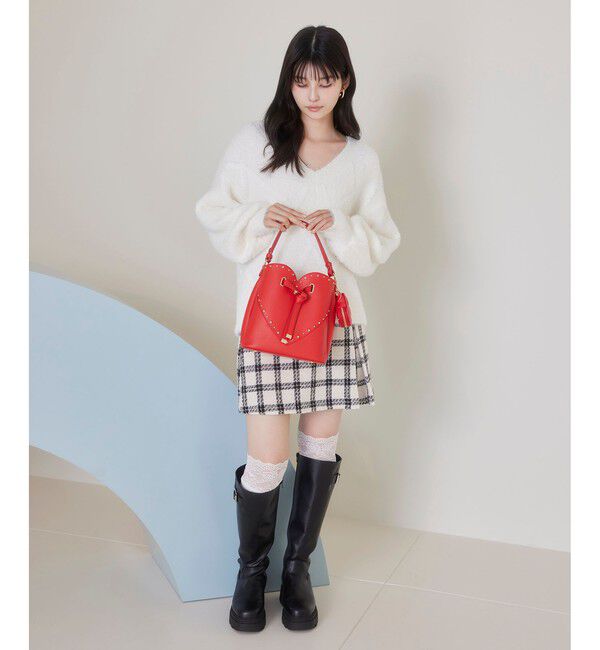 VIS「ラインストーン＆スタッズハートカットバッグ」|ショルダー・メッセンジャー|