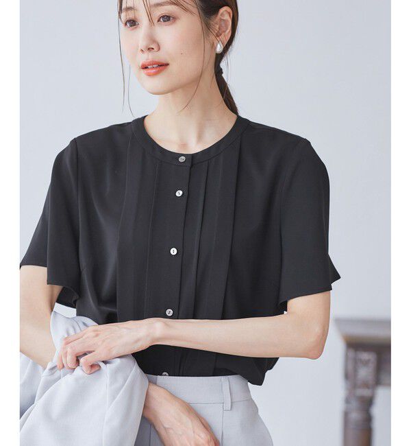 Rope&rsquo;Picnic「多機能ランダムタックハーフスリーブブラウス / 通勤にも」|シャツ・ブラウス|