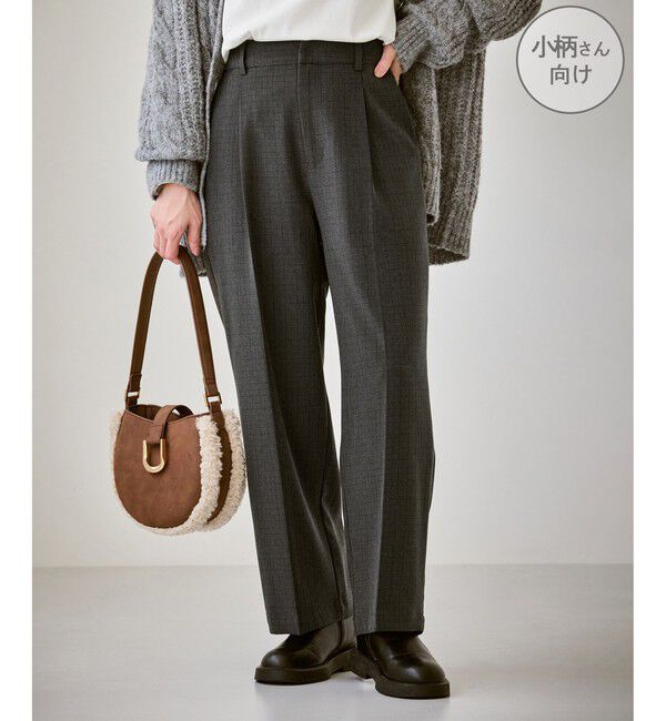 Rope&rsquo;Picnic「【低身長・小柄さんサイズ】レディハンサムシリーズ ウールライクウエストタックセミワイドパンツ」|スラックス|ブラック系(02)