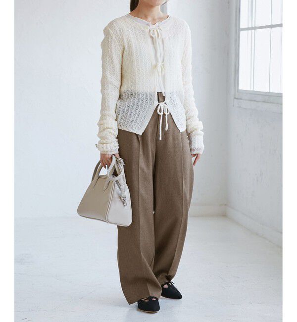 Rope&rsquo;Picnic「【低身長・小柄さんサイズ】レディハンサムシリーズ ウールライクウエストタックセミワイドパンツ」|スラックス|