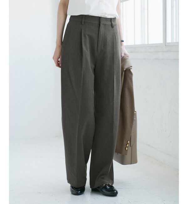 Rope&rsquo;Picnic「【WEB限定・丈長め】レディハンサムシリーズ ウールライクウエストタックセミワイドパンツ」|スラックス|ブラック系(02)