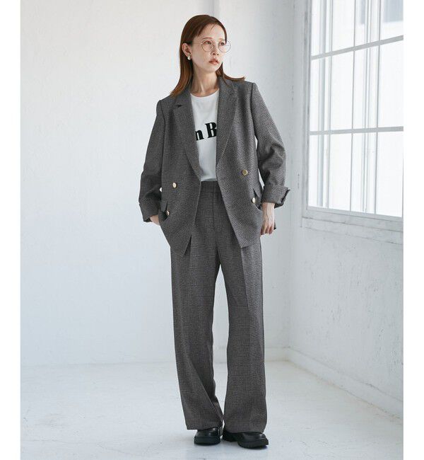 Rope&rsquo;Picnic「【WEB限定・丈長め】レディハンサムシリーズ ウールライクウエストタックセミワイドパンツ」|スラックス|