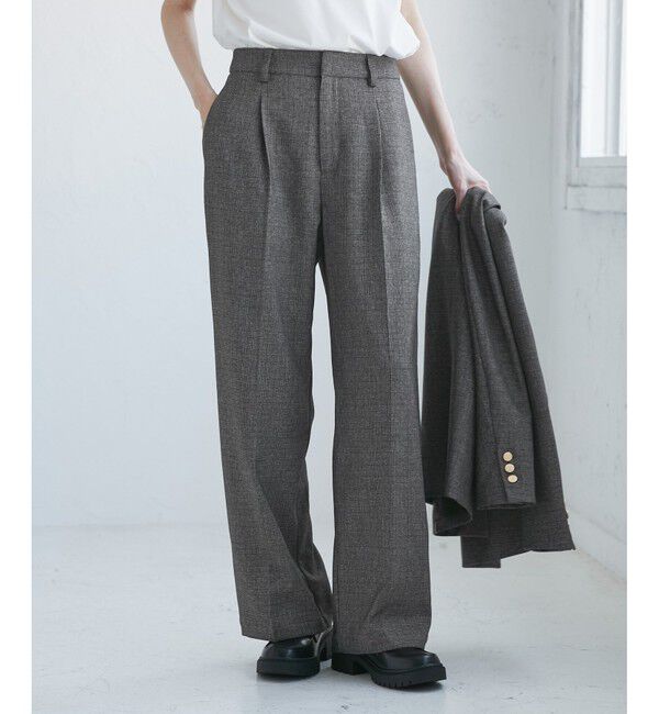 Rope&rsquo;Picnic「【WEB限定・丈長め】レディハンサムシリーズ ウールライクウエストタックセミワイドパンツ」|スラックス|