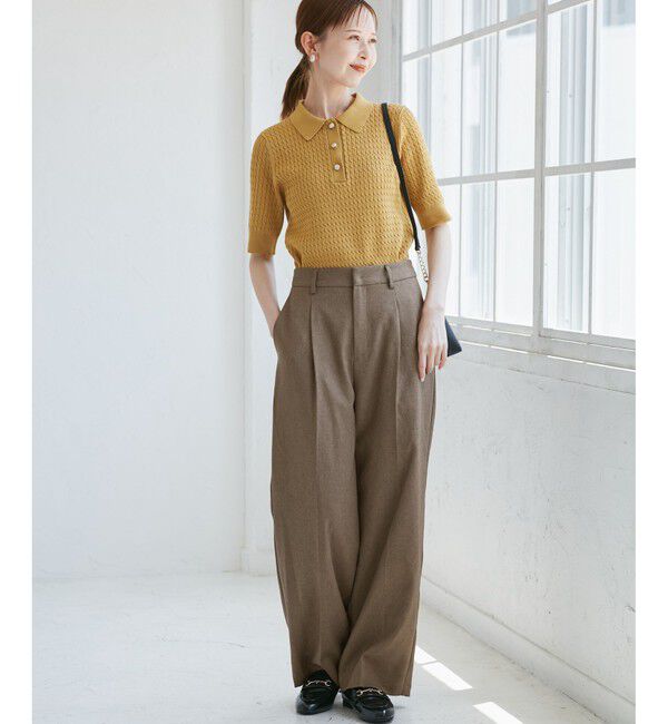 Rope&rsquo;Picnic「【WEB限定・丈長め】レディハンサムシリーズ ウールライクウエストタックセミワイドパンツ」|スラックス|