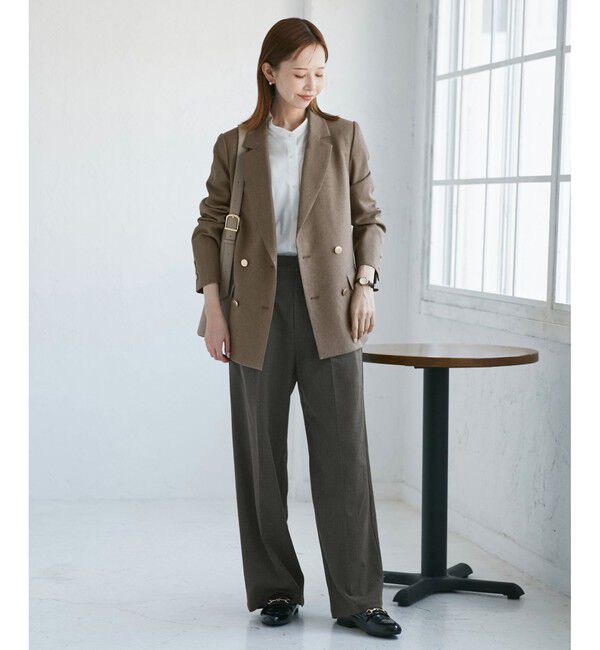 Rope&rsquo;Picnic「【WEB限定・丈長め】レディハンサムシリーズ ウールライクウエストタックセミワイドパンツ」|スラックス|