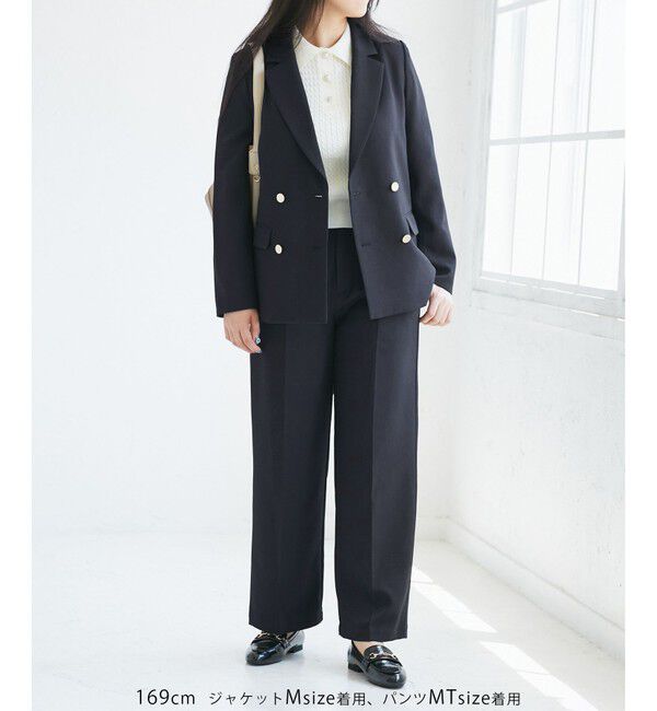 Rope&rsquo;Picnic「【WEB限定・丈長め】レディハンサムシリーズ ウールライクウエストタックセミワイドパンツ」|スラックス|